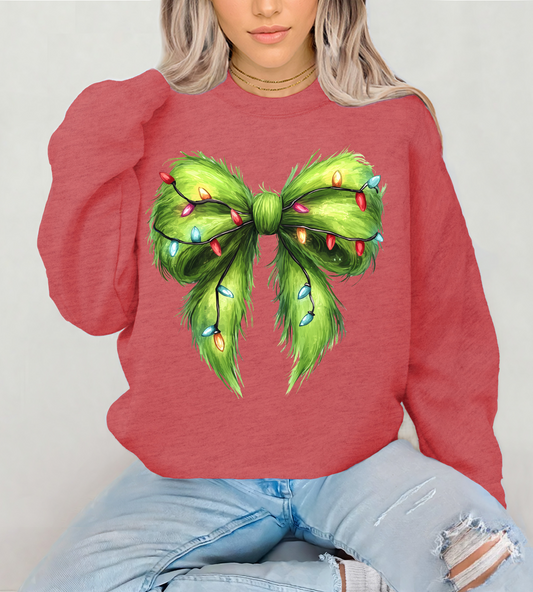 Fuzzy Green Christmas Bow Tee