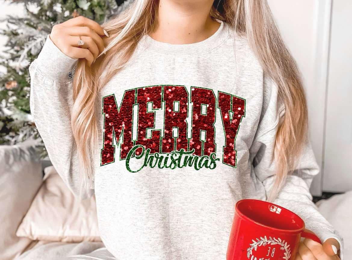 Faux Glitter Merry Christmas Tee