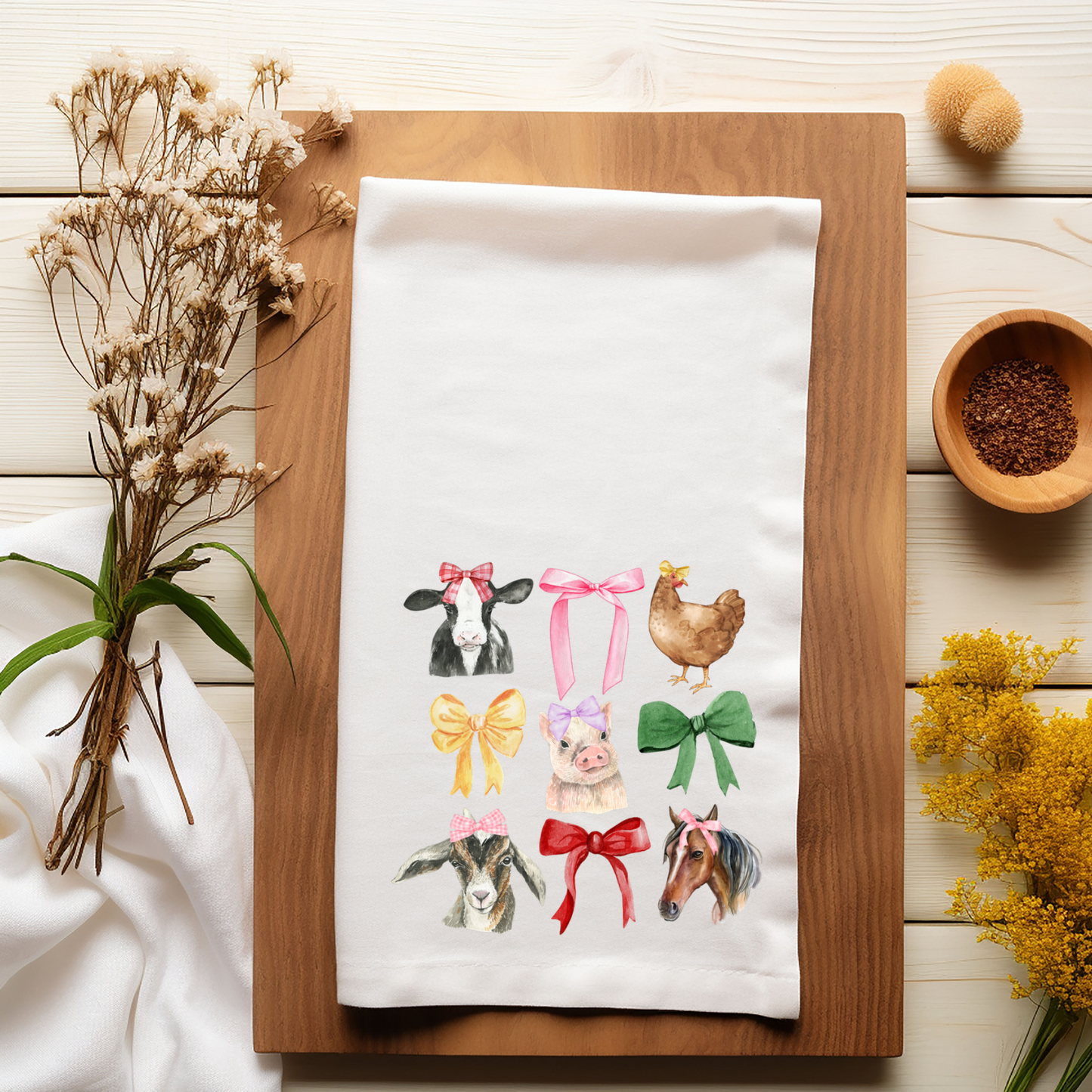 Farm Animals With Bows Kitchen Towel