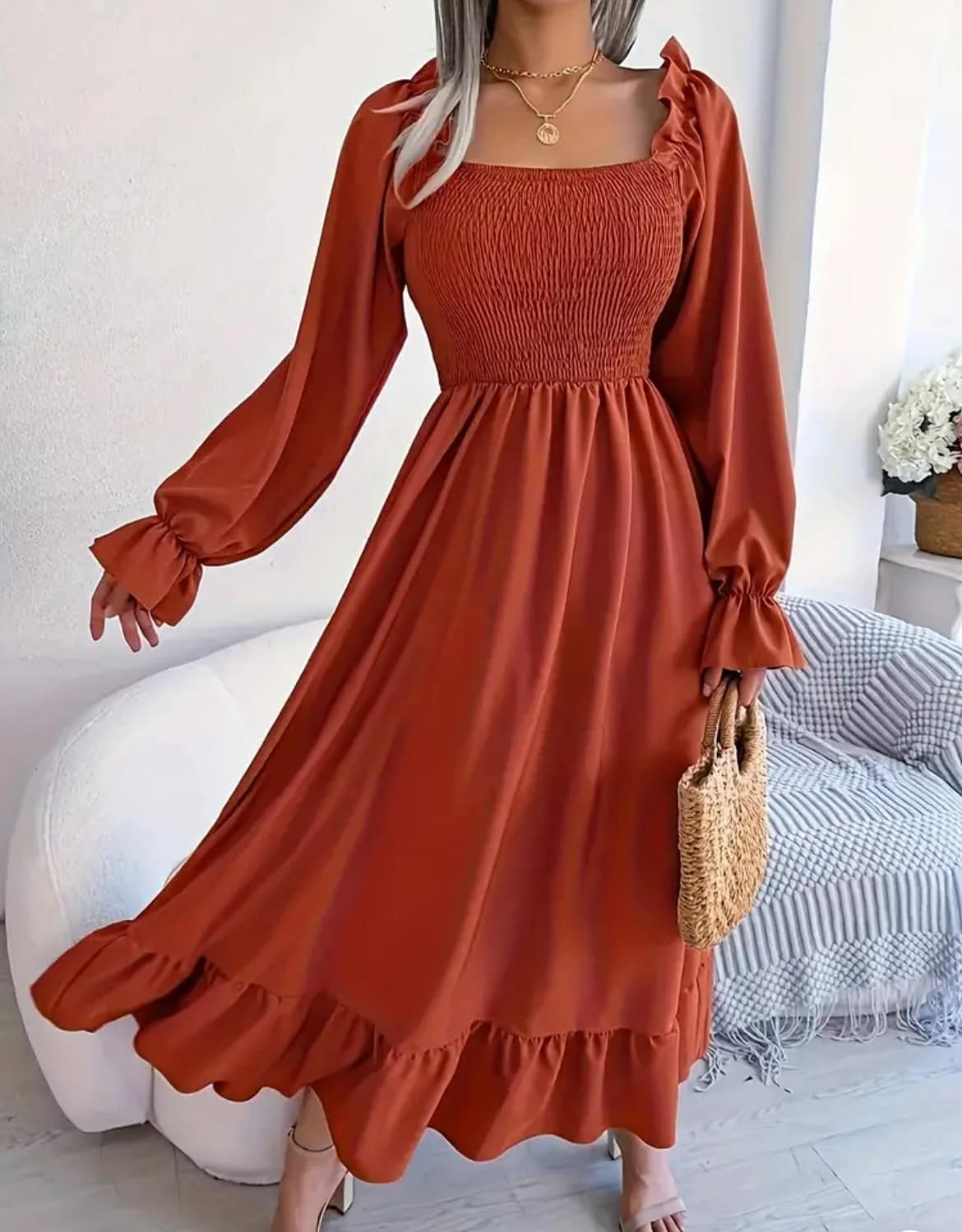 Autumn Square Neck Dress