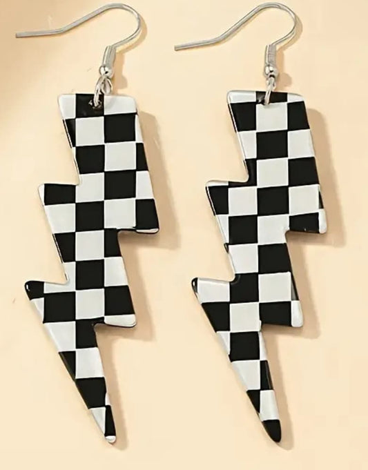 Checkered Lightning Bolt Earrings