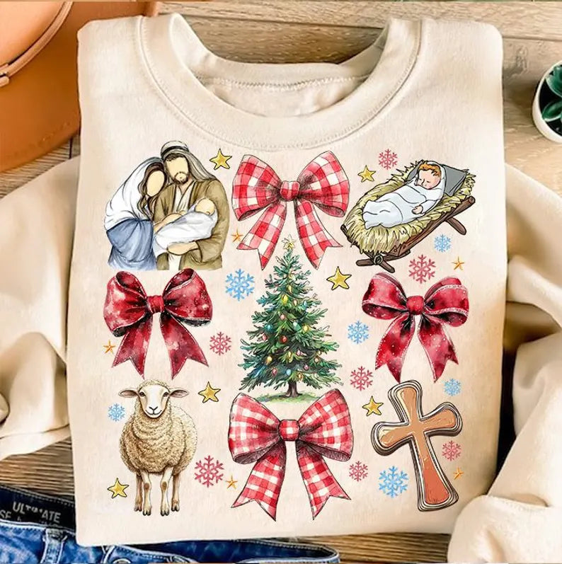 Jesus Coquette Bow Christmas Tee