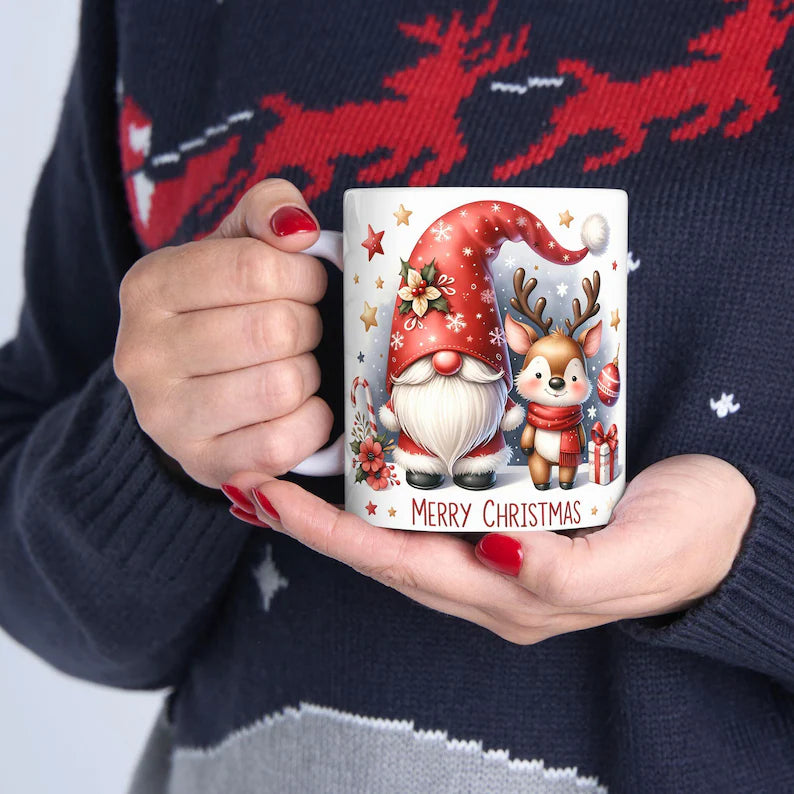 Merry Christmas Gnome and Reindeer Coffee Mug